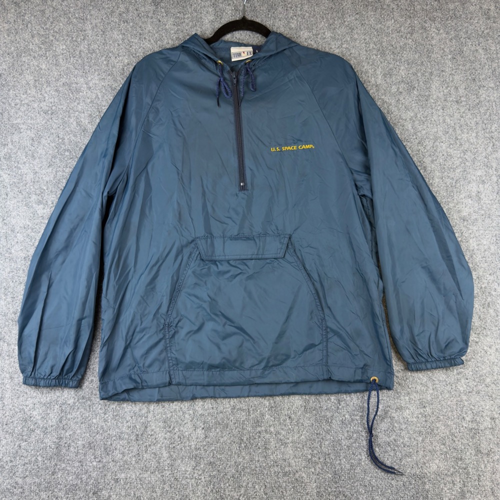 Vintage Time Out US Space Camp Windbreaker Jacket Blue Hooded Anorak Mens Small